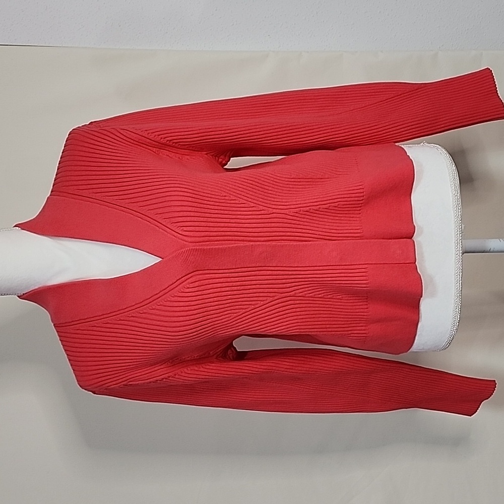 Cabi Coral Pink Ribbed Knit V-Neck Cardigan  L